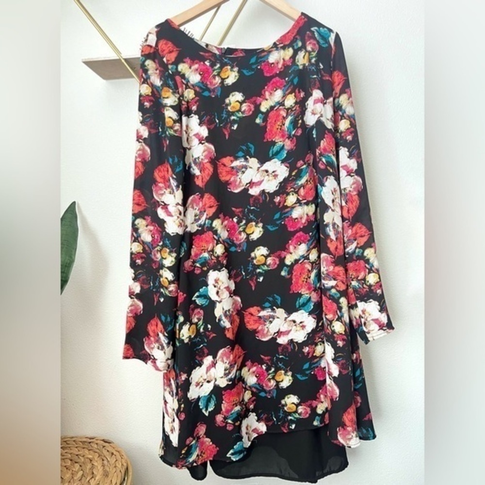 Nordstrom Leith dress Black Floral Print Long sleeve short casual - Picture 2 of 5